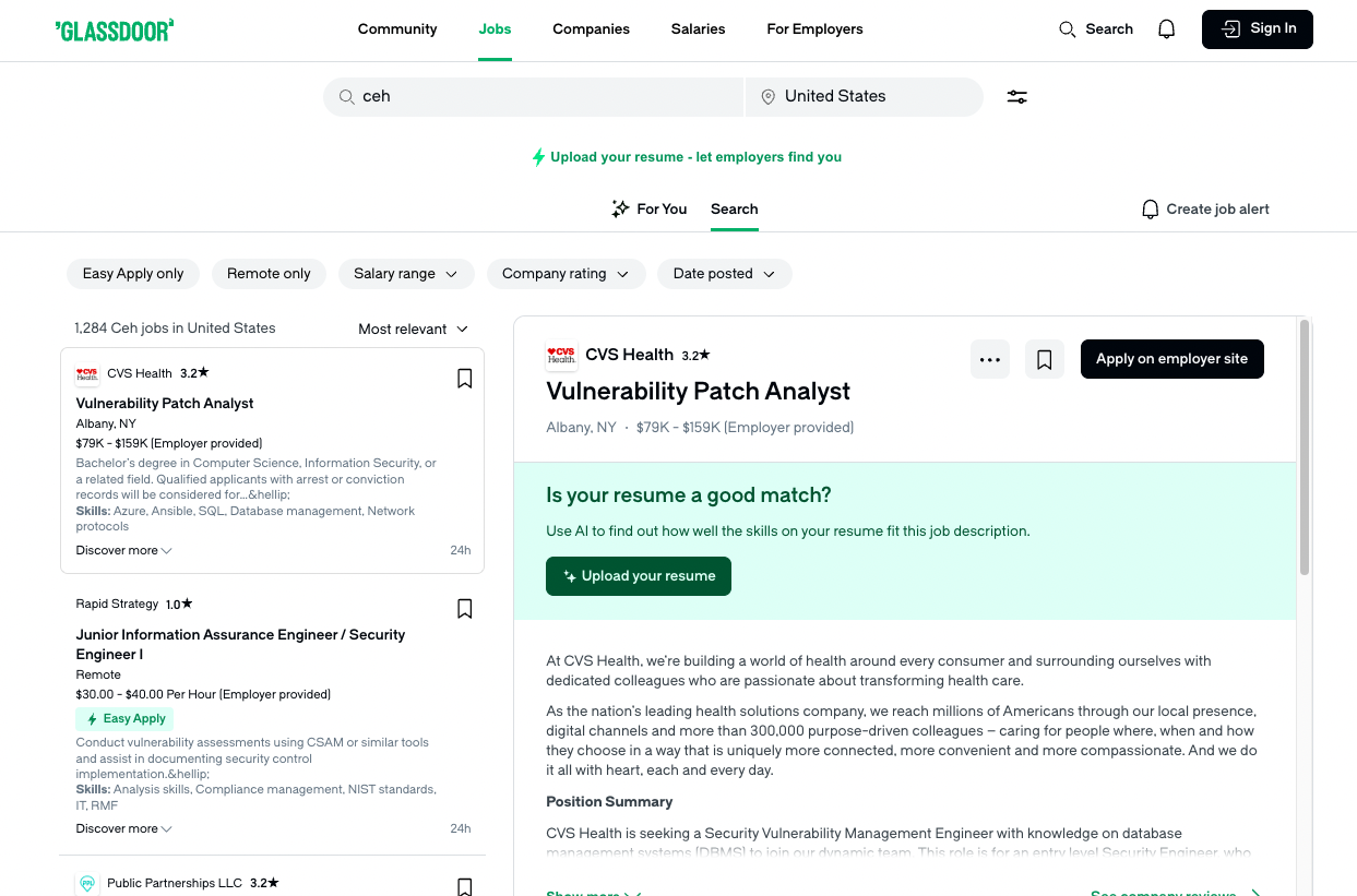 Job Opportunities Vulnerability Patch Analyst