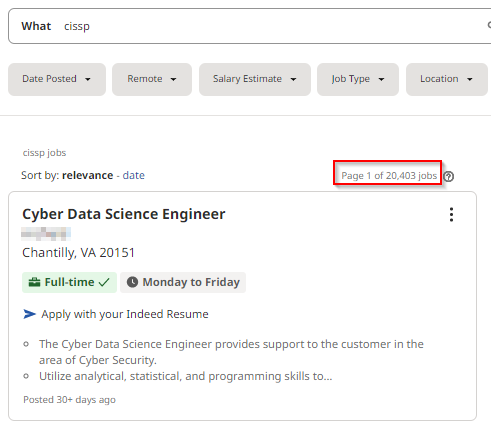 Indeed CISSP Job Posting