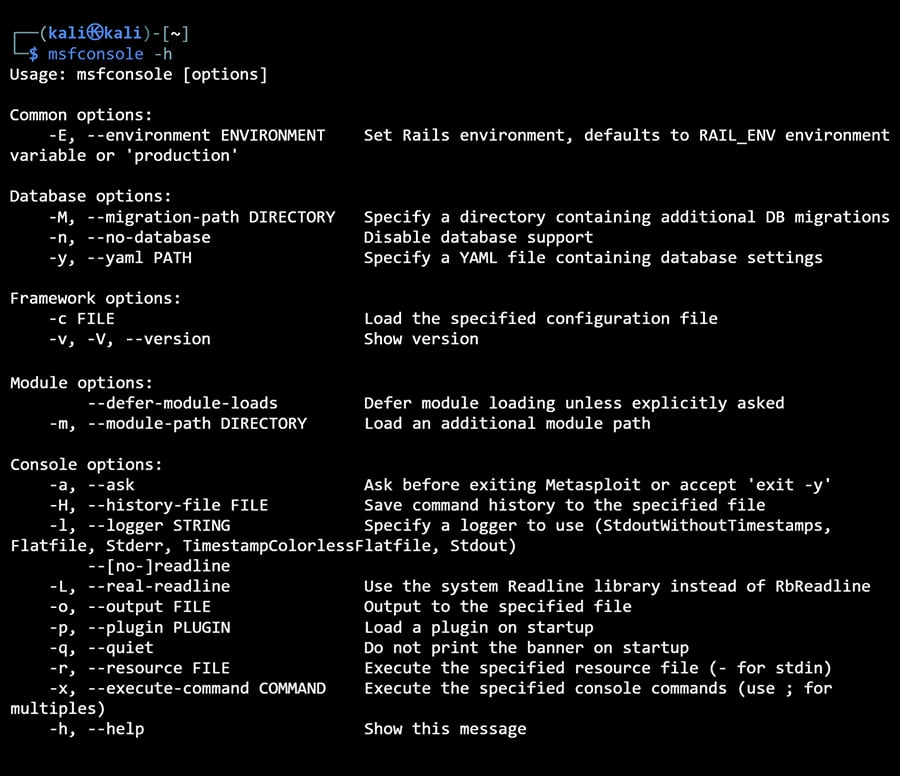 -h terminal console output
