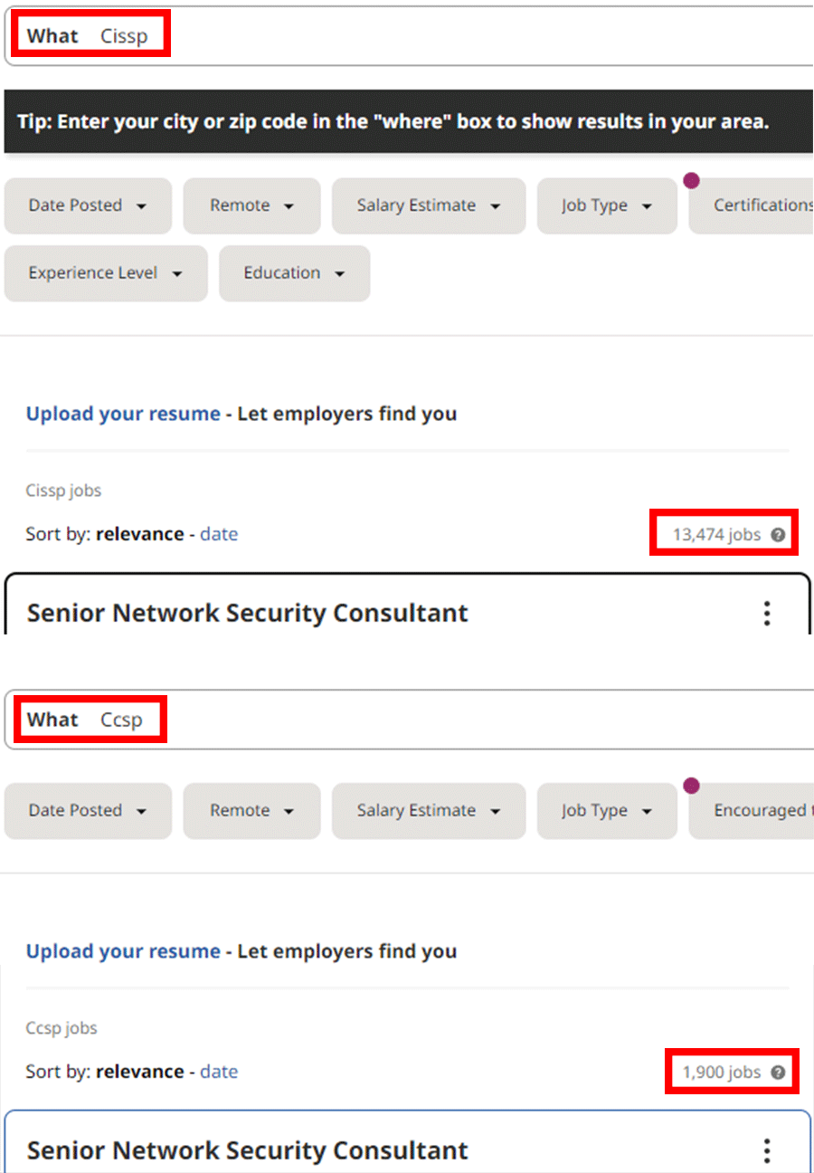 CCSP vs CISSP job postings