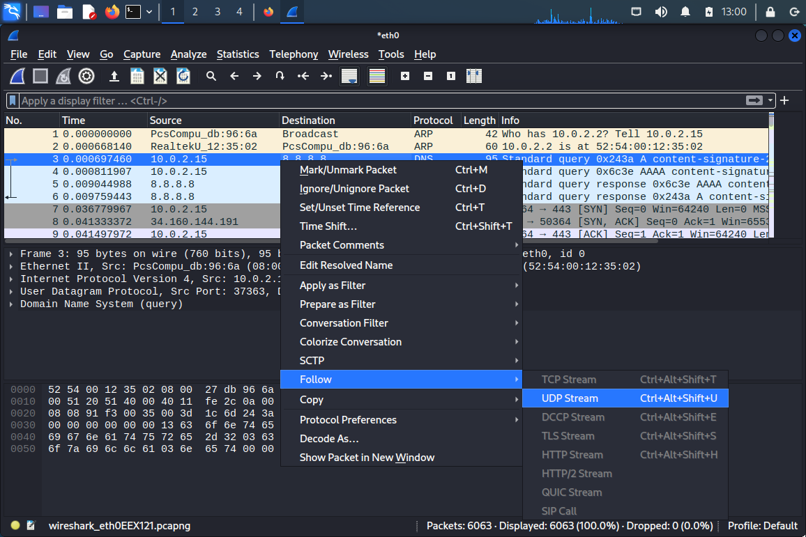 Wireshark - follow option in packet menu Protocol of your choice