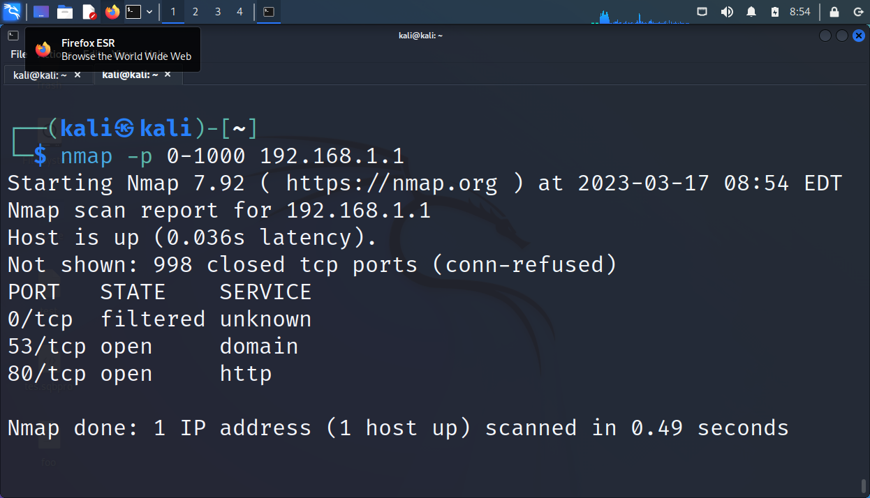 Scan the ports specified: nmap -p <port number or numbers> <target> Example of a port scan