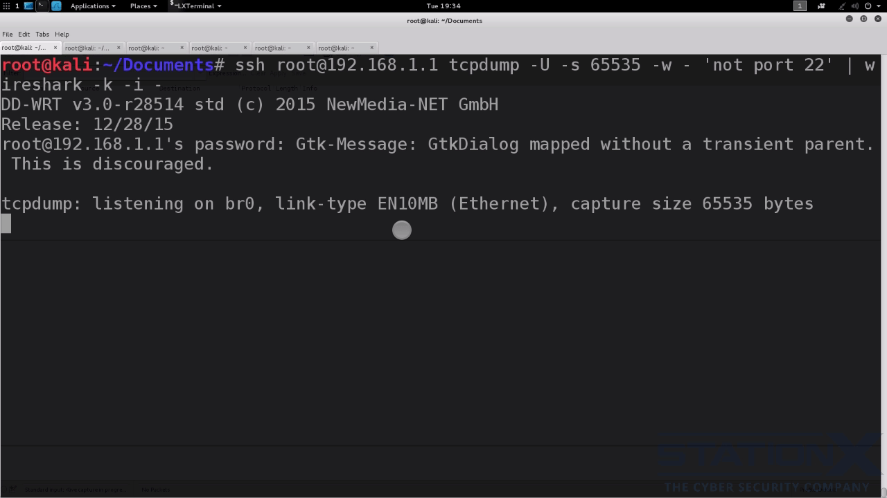 SSH login success. Now, tcpdump packet capture begins. tcpdump packet capture begins