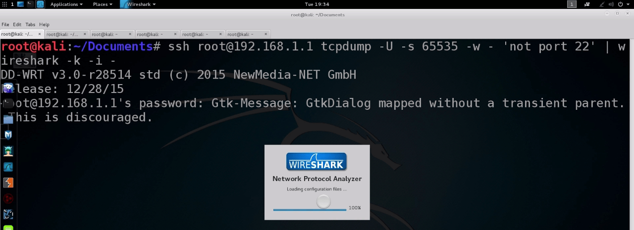 After executing the command above, Wireshark opens After executing the command above