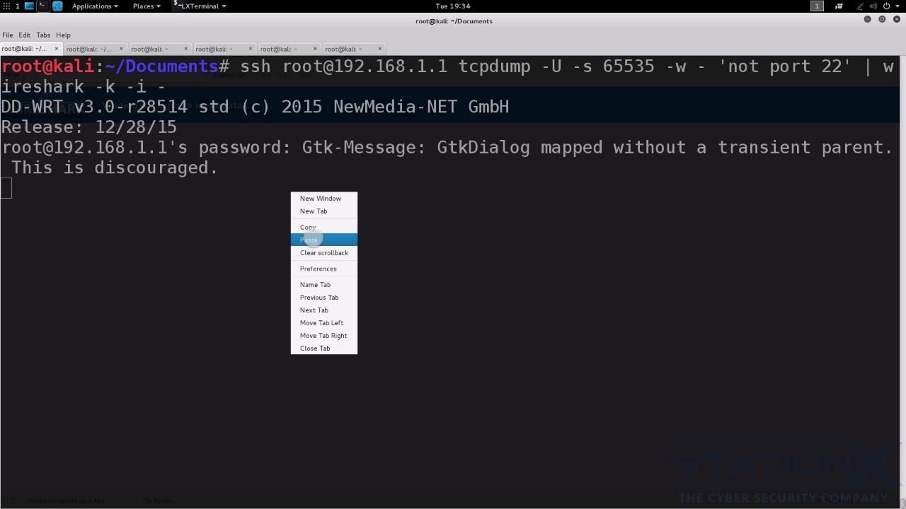Pasting router SSH password SSH client will prompt you