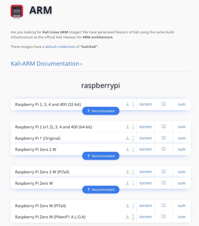 Kali ARM Options