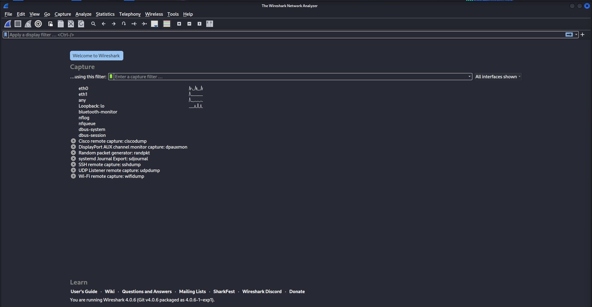 Wireshark Welcome Screen Step 1 Open the Wireshark application