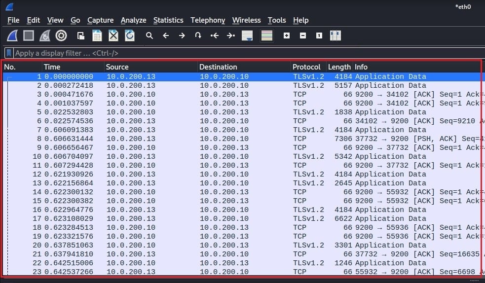 The packet list pane