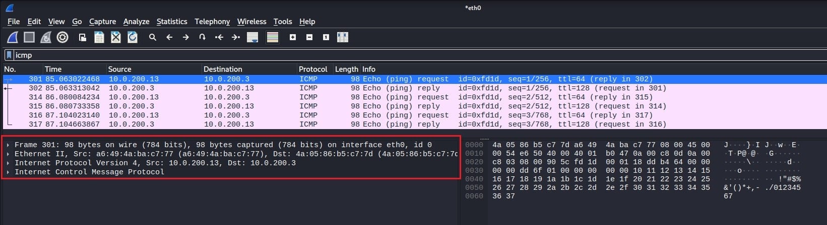 The packet details pane