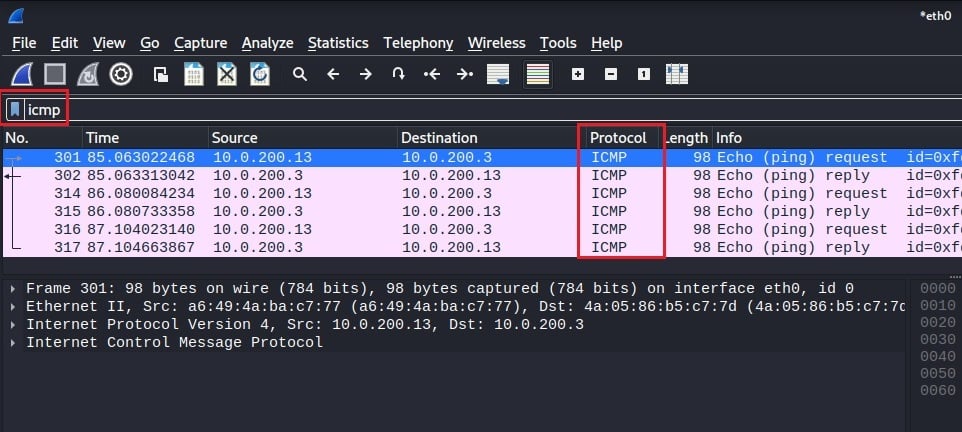 Using icmp Display Filter in Wireshark Wireshark’s display filter bar