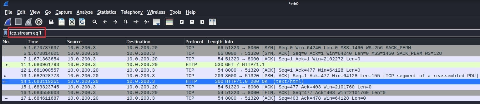 Following a TCP Stream in Wireshark Display Filter Wireshark will automatically apply