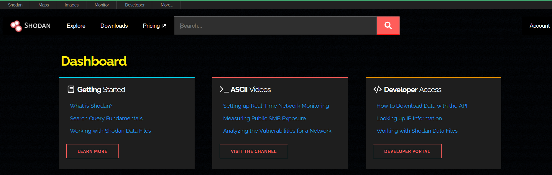 Shodan Dashboard The Shodan dashboard