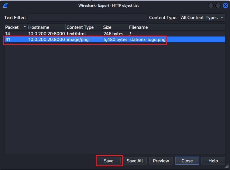 Extract Files in Wireshark Object List Selecting HTTP opens