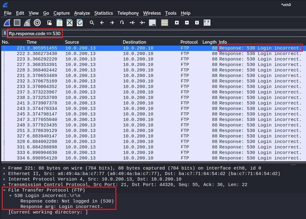 FTP Failed Login in Wireshark To see the FTP traffic
