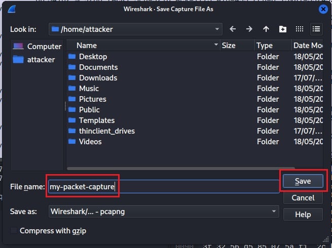 Saving a Packet Capture in Wireshark Filename To save your data into a specific file