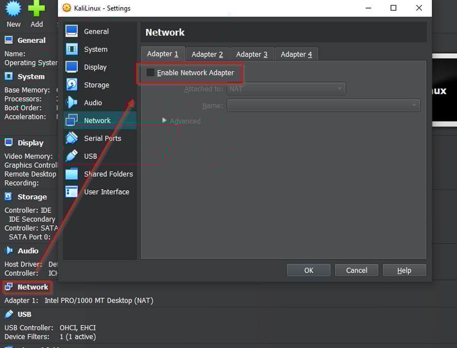 Uncheck 'Enable Network Adapter' Uncheck 'Enable Network Adapter'
