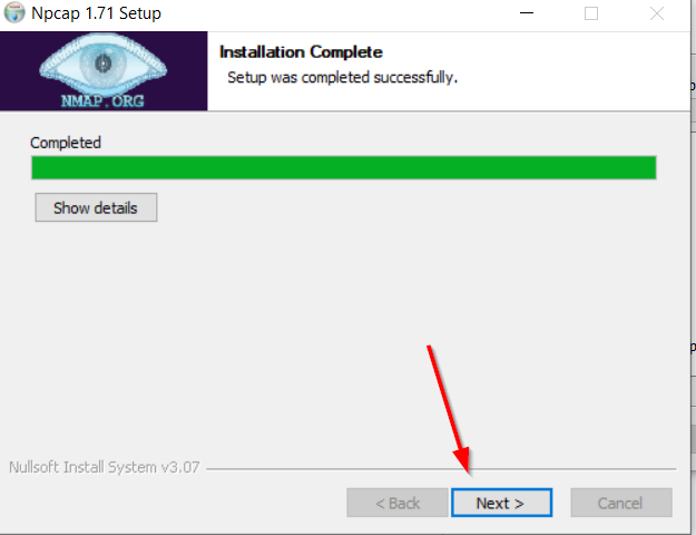 Ncap will begin the installation; click “Next” once complete