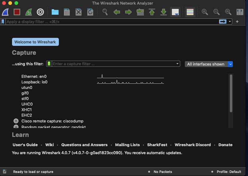 Capture packets with Wireshark