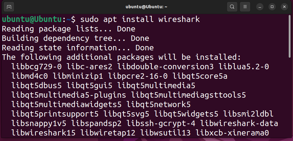 To install Wireshark, simply run the following command