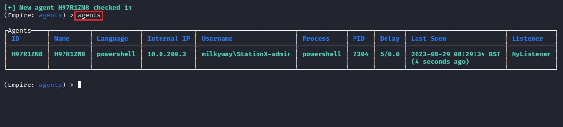 Showing Active Agents in PowerShell Empire