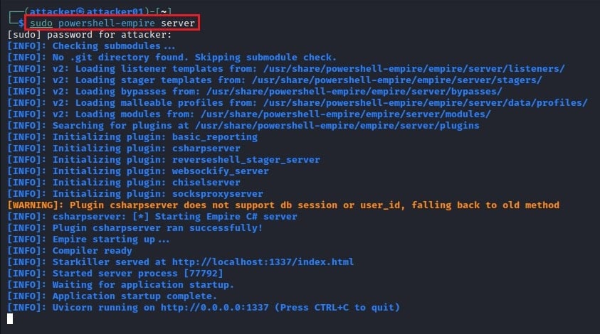Starting the PowerShell Empire Server