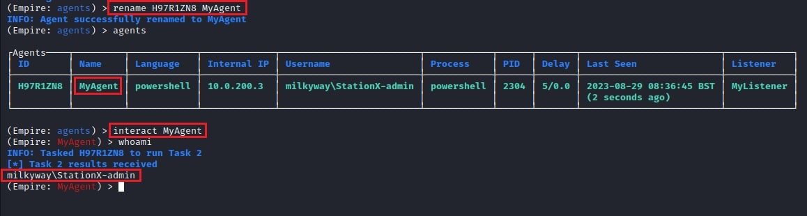 Renaming and Interacting with PowerShell Empire Agent