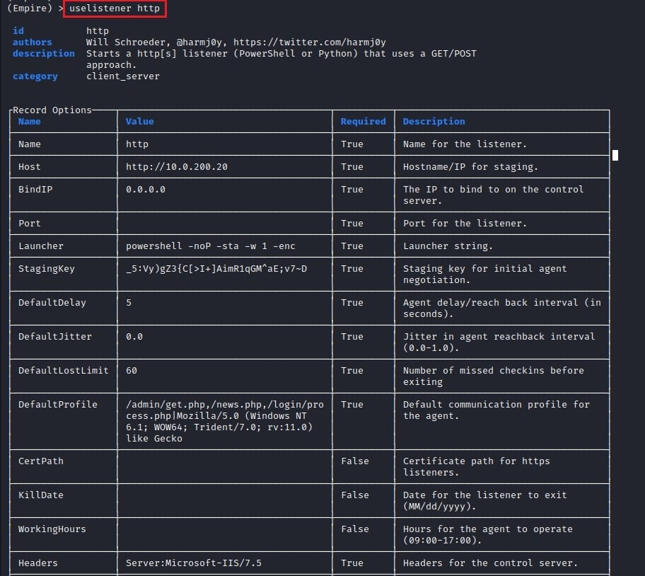 Using the PowerShell Empire http Listener