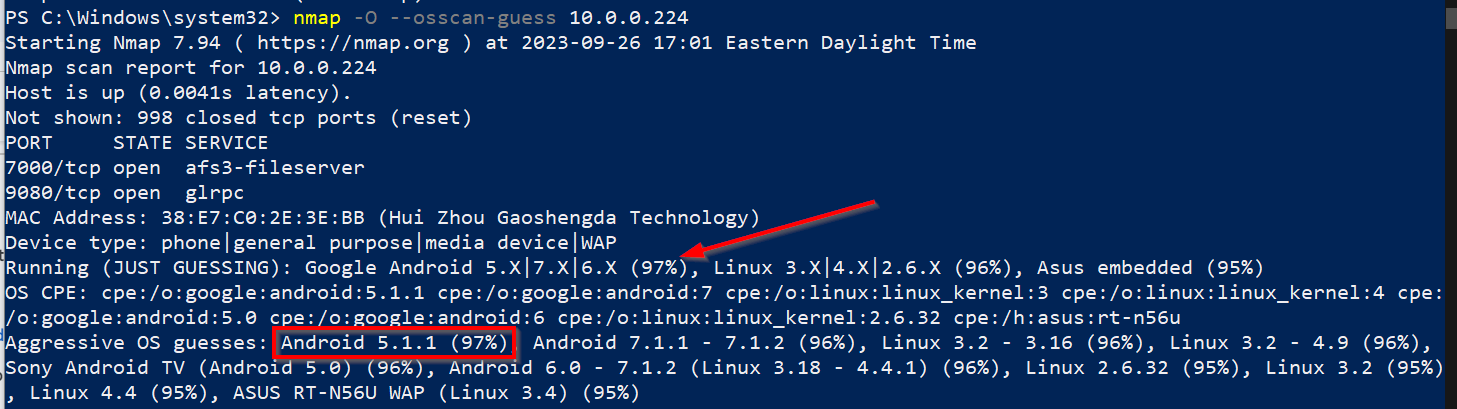 Nmap OS Detection Android