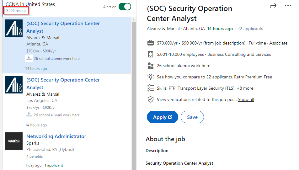 LinkedIn CCNA job search United States.