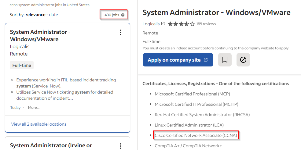 Indeed - CCNA System Administrator postings
