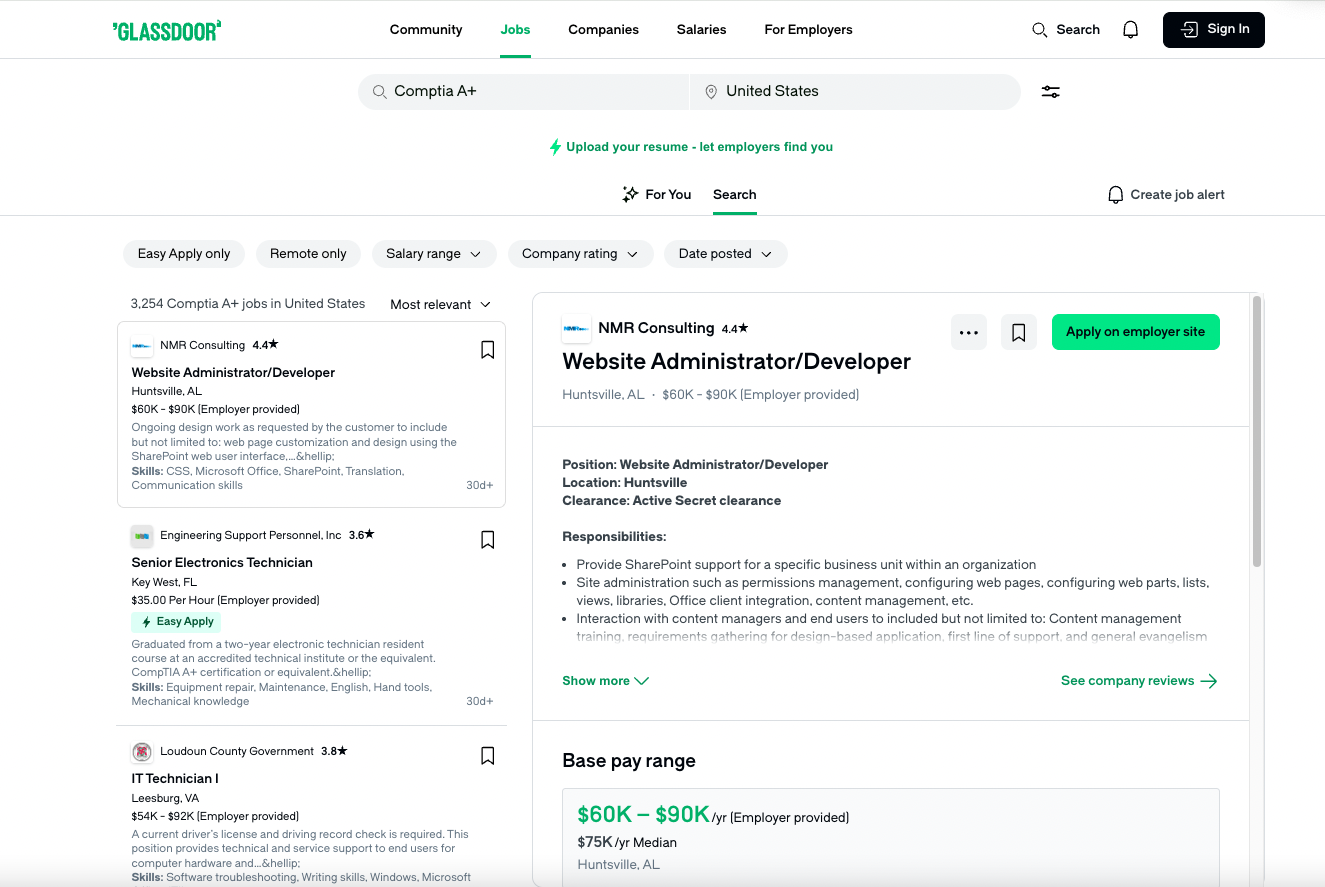Glassdoor - Website Administrator - Developer Job