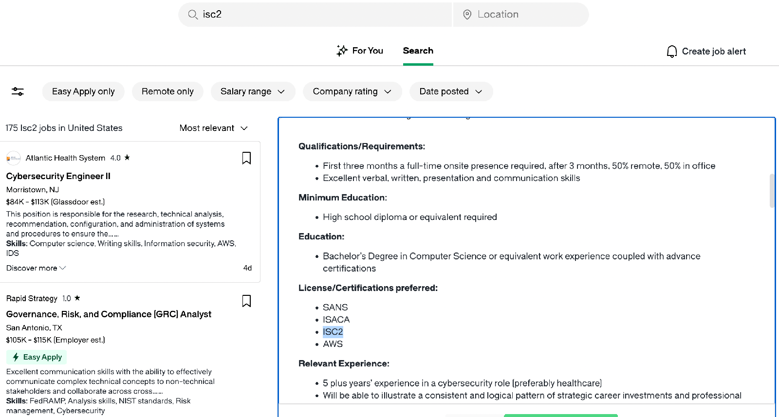 175 Glassdoor job ads mention ISC2