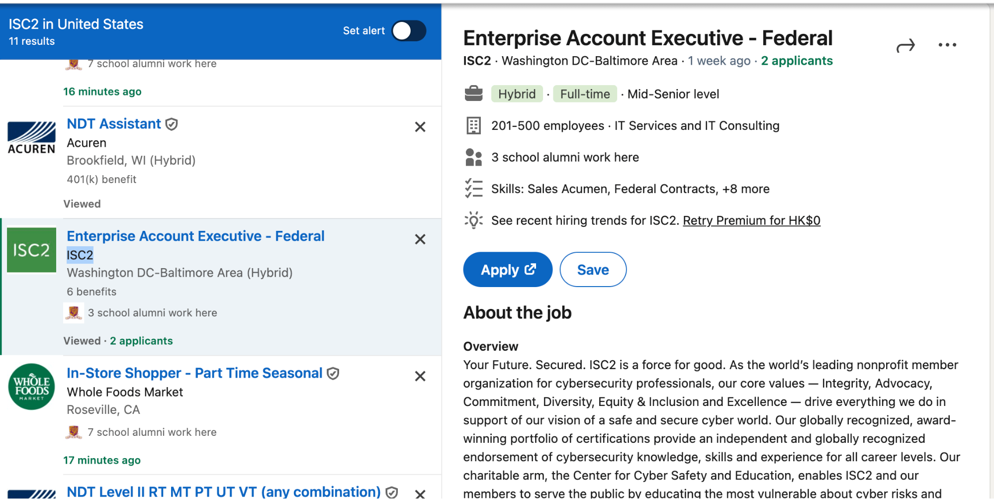LinkedIn ISC2 job search result