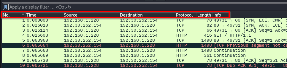 Packet List Pane