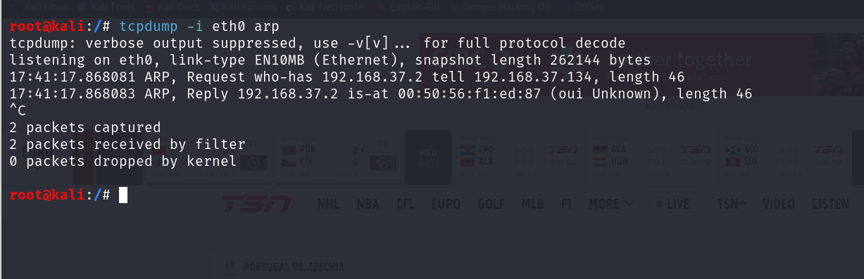 tcpdump capture arp packets