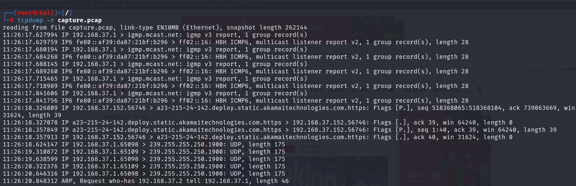 tcpdump read a capture file
