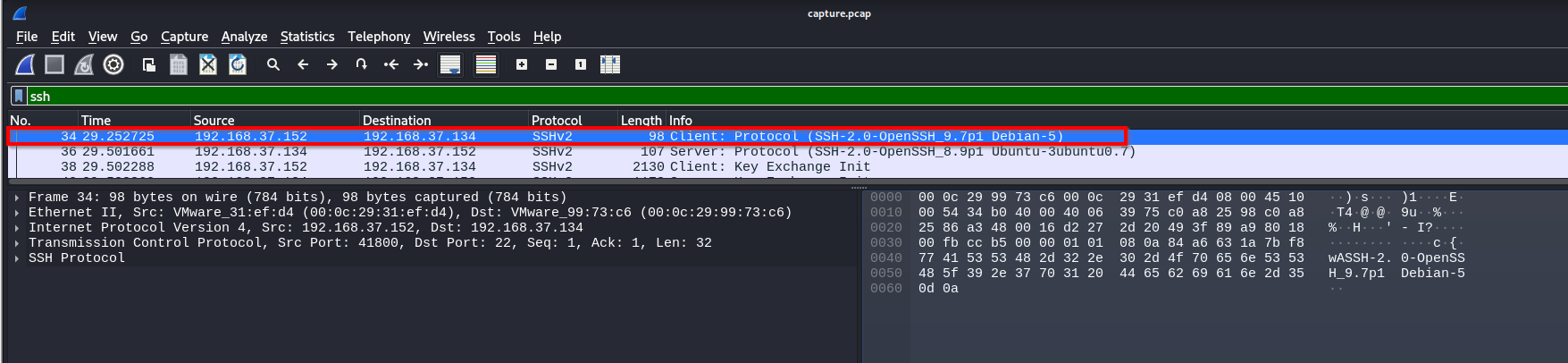 Wireshark packet pane window