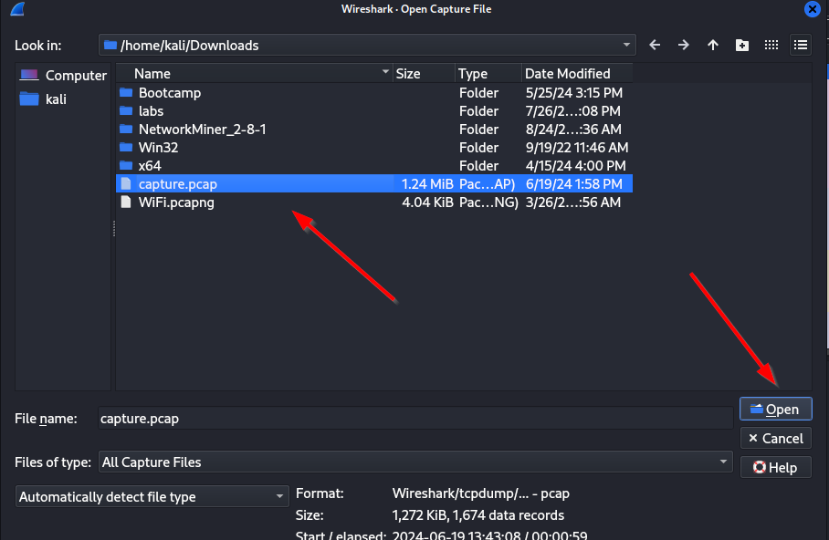 Wireshark select file
