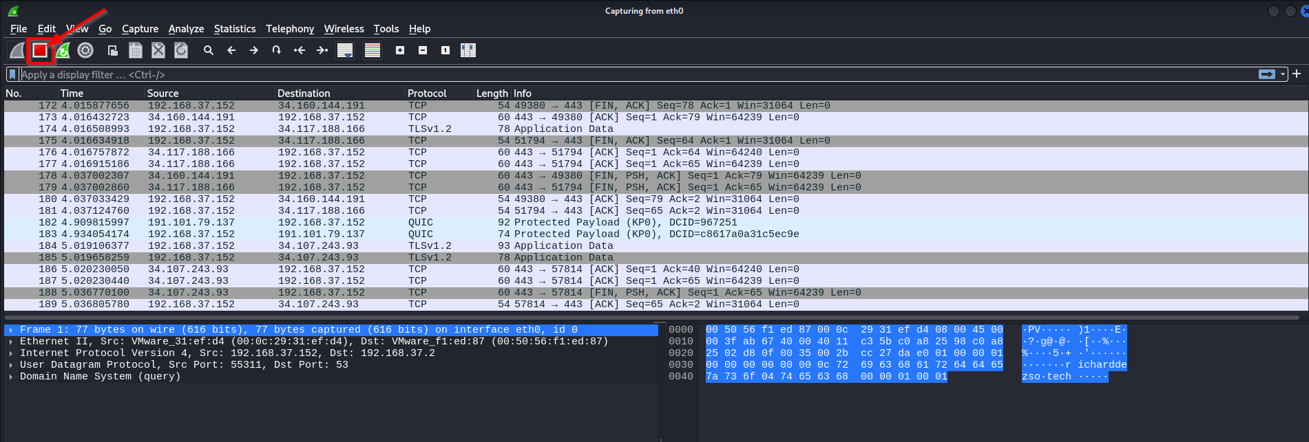 Wireshark stop capture