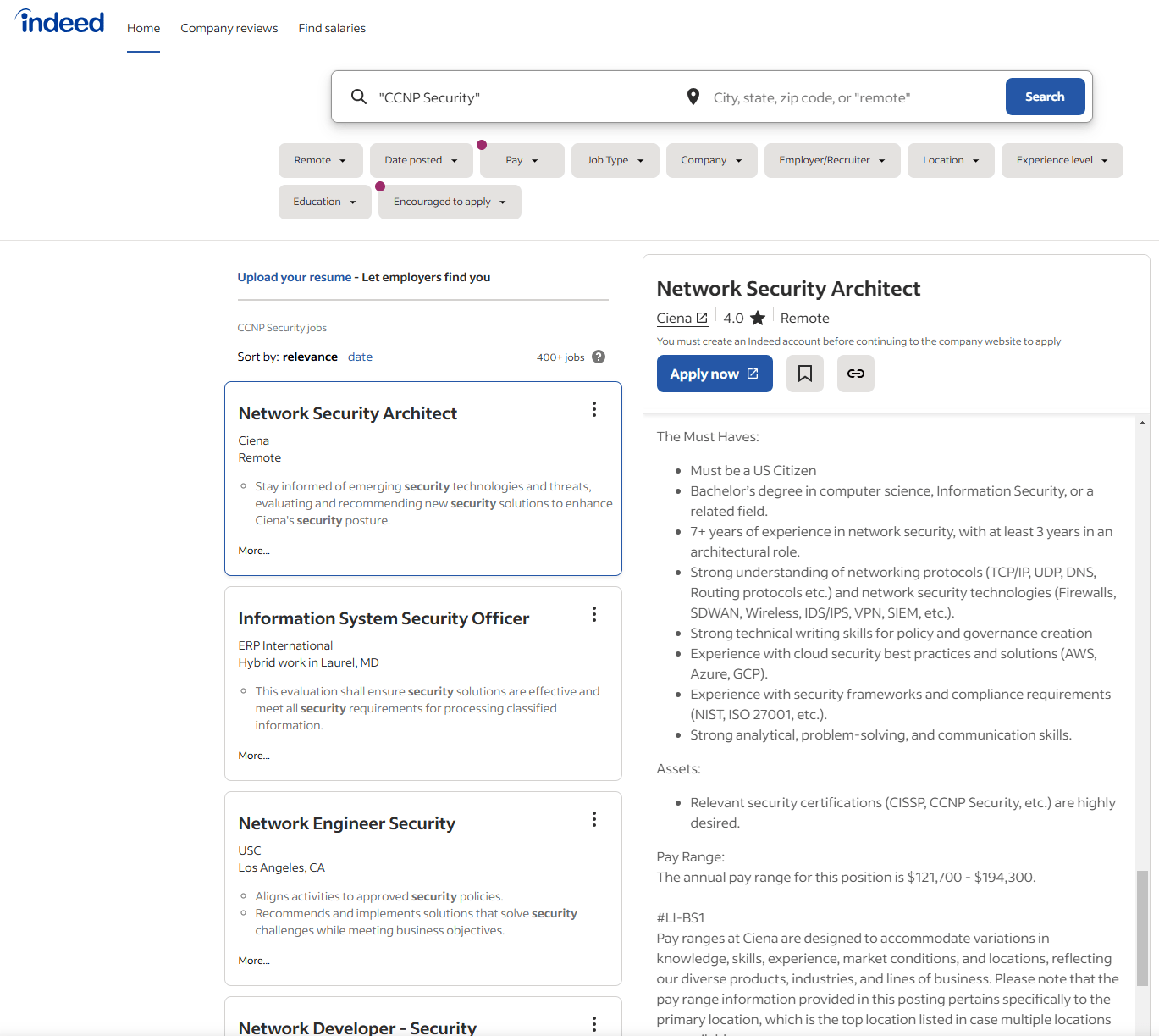 Indeed- Network Security Architect