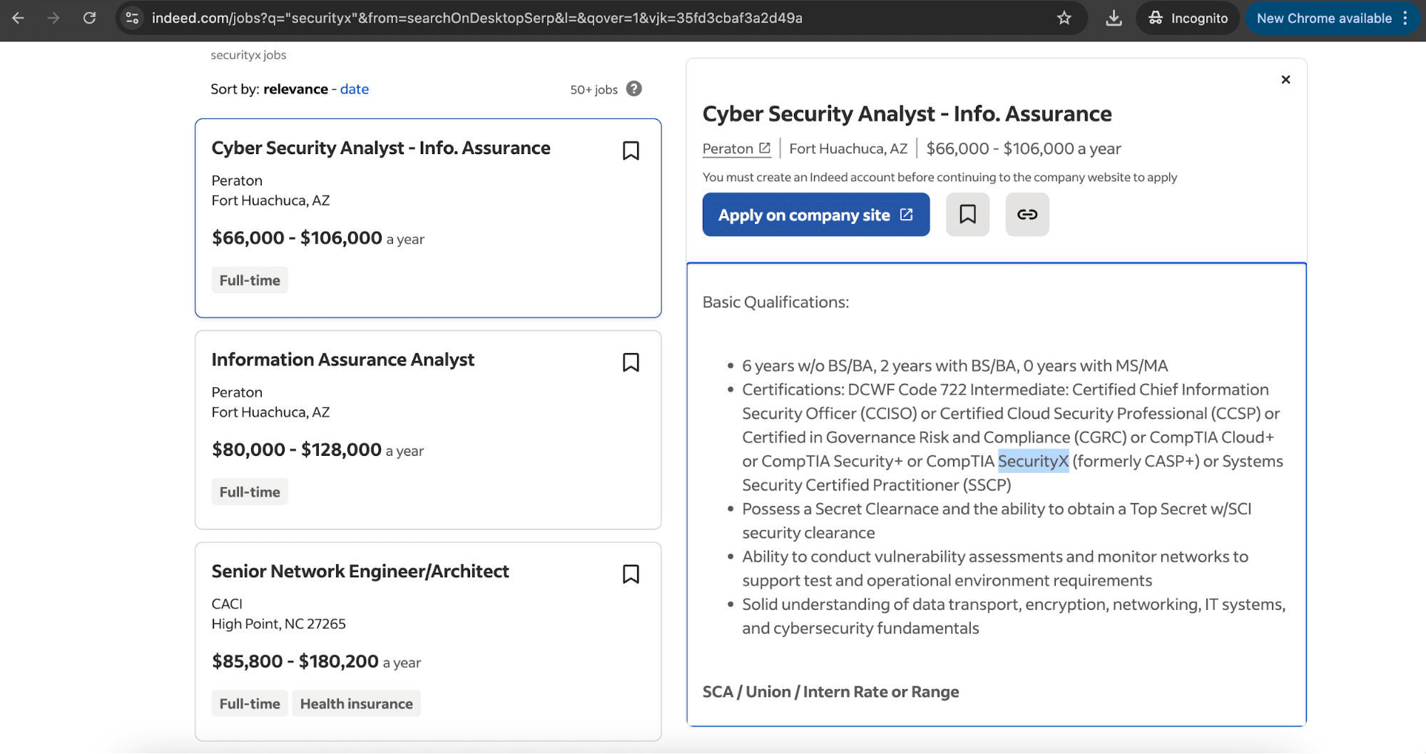 SecurityX job (Indeed)