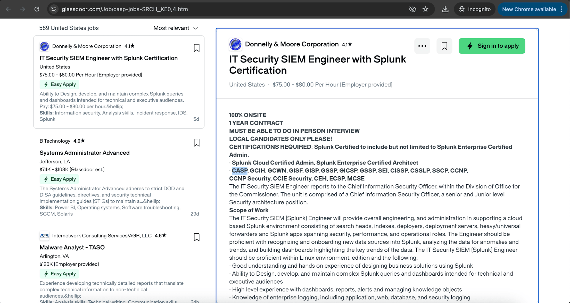 CASP+ mention (Glassdoor)